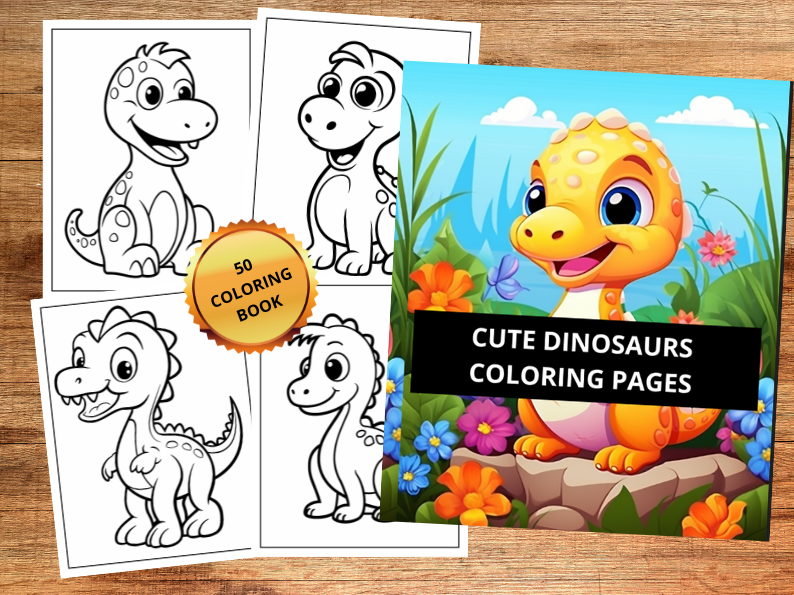 50 Cute Dinosaur Coloring Books for Kids