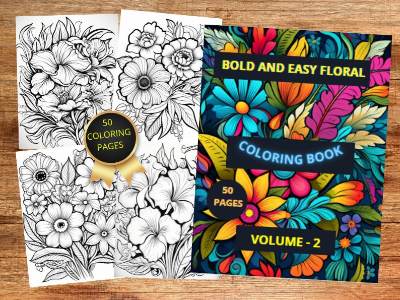 Bold and Easy Floral coloring book for adults and kids