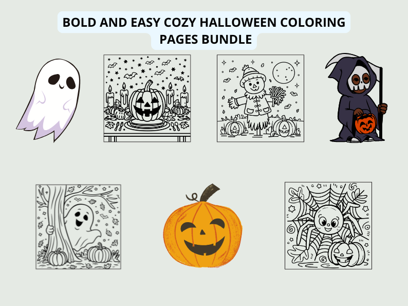 Spooky Cutie: A Cozy Halloween Coloring Adventure, A Collection of Bold and Easy, Whimsical Halloween Designs Featuring Adorable Characters and Simple, Relaxing Coloring Pages for a Fun, Fright-Free Halloween.