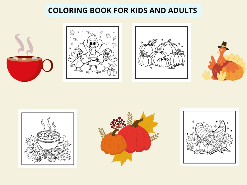 Bold and Easy Thanksgiving: Coloring Book for Kids and Adults for Relaxation, stress relief, and mindfulness through coloring (fall vibes)