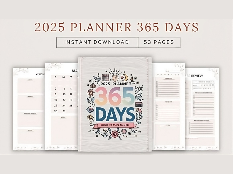 2025 Planner 365 Days: Get Planner by helping you stay organized and manage your time effectively and optimize their daily routines.