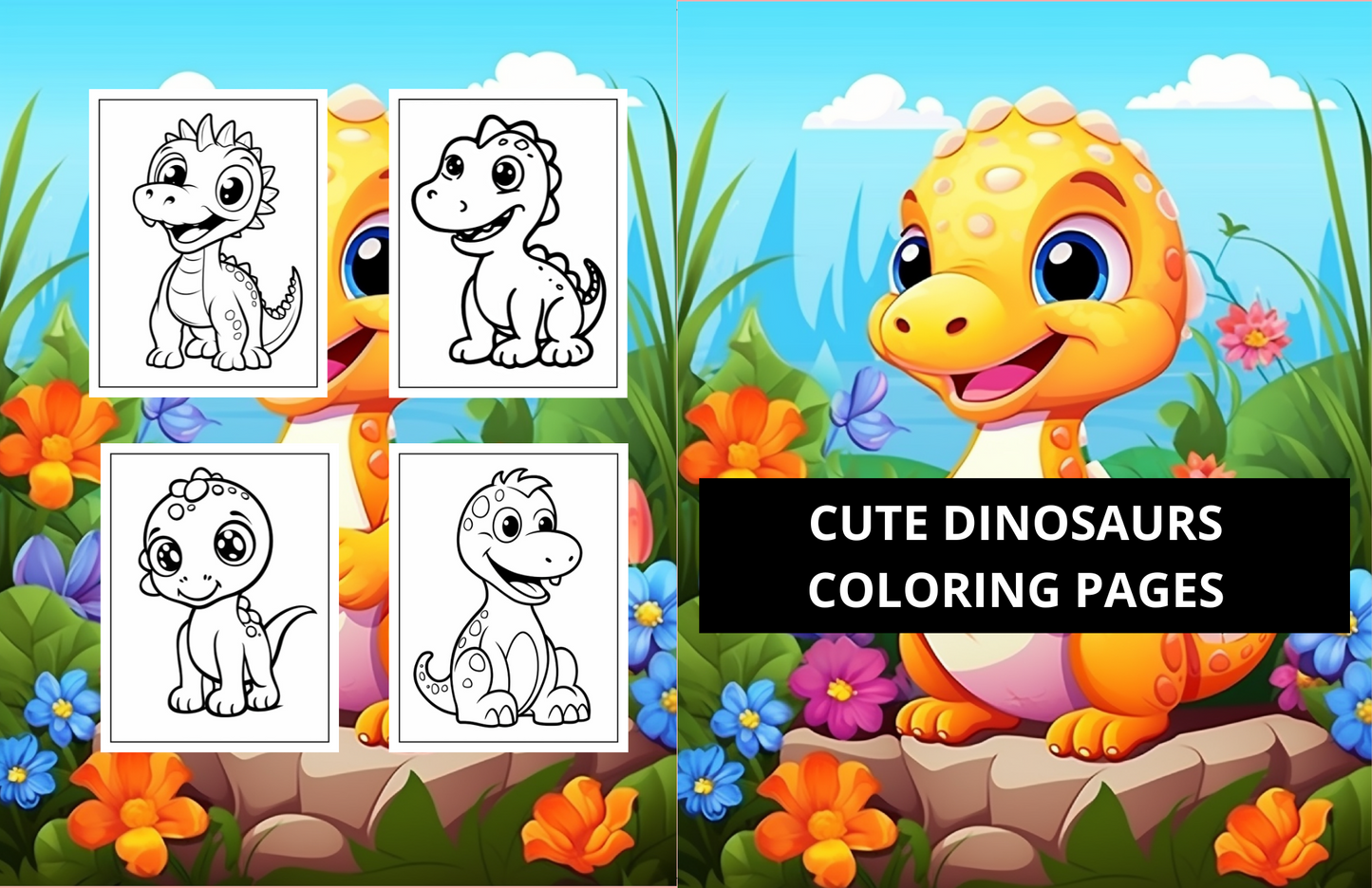 50 Cute Dinosaur Coloring Books for Kids