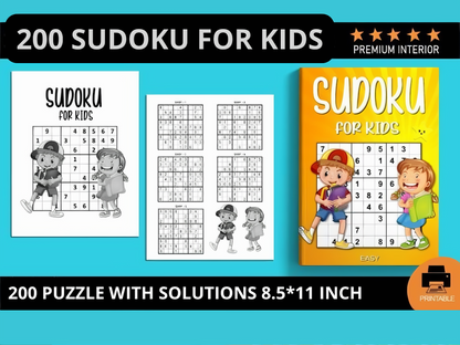 Sudoku Fun for Kids: A collection of 200 easy Sudoku puzzles with full solutions, featuring simple 9x9 grids designed to boost brain power and keep kids entertained!