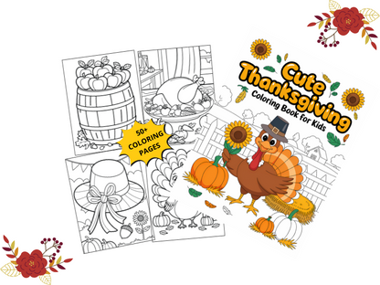 Cute Thanksgiving Coloring Book: Bold And Easy Design Simlpe For Kids And Adults, pumpkin pies and harvest scenes, cozy autumn moments, and Thanksgiving meals.