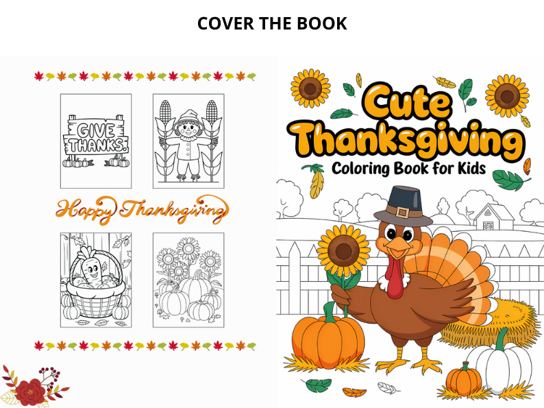 Cute Thanksgiving Coloring Book: Bold And Easy Design Simlpe For Kids And Adults, pumpkin pies and harvest scenes, cozy autumn moments, and Thanksgiving meals.