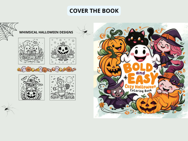 Spooky Cutie: A Cozy Halloween Coloring Adventure, A Collection of Bold and Easy, Whimsical Halloween Designs Featuring Adorable Characters and Simple, Relaxing Coloring Pages for a Fun, Fright-Free Halloween.