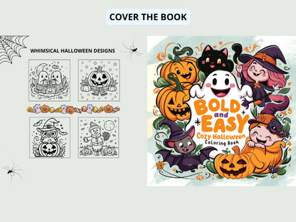 Spooky Cutie: A Cozy Halloween Coloring Adventure, A Collection of Bold and Easy, Whimsical Halloween Designs Featuring Adorable Characters and Simple, Relaxing Coloring Pages for a Fun, Fright-Free Halloween.